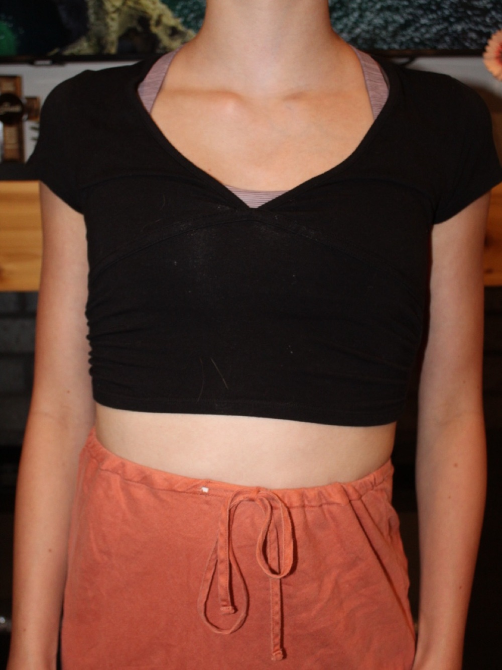 Garage Black Cropped V-Neck Short Sleeve Top